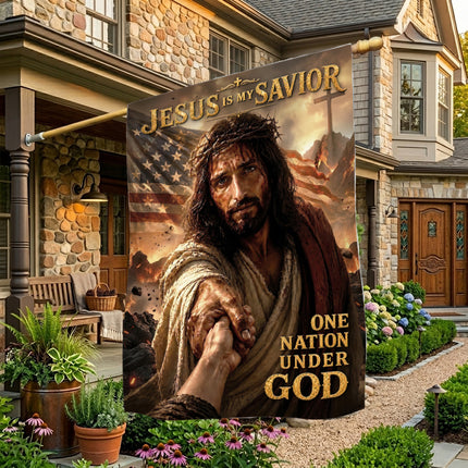 Jesus Is My Savior Reaching Hand One Nation Under God Flag