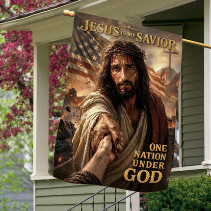 Jesus Is My Savior Reaching Hand One Nation Under God Flag
