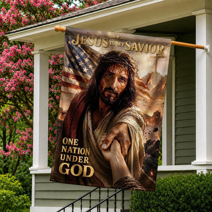 Jesus Is My Savior Reaching Hand One Nation Under God Flag