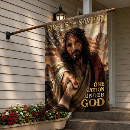 Jesus Is My Savior Reaching Hand One Nation Under God Flag