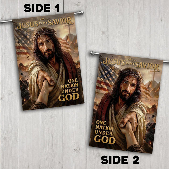 Jesus Is My Savior Reaching Hand One Nation Under God Flag