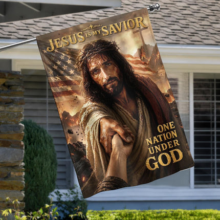 Jesus Is My Savior Reaching Hand One Nation Under God Flag