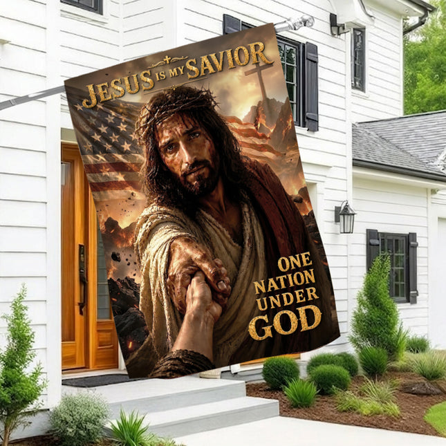Jesus Is My Savior Reaching Hand One Nation Under God Flag