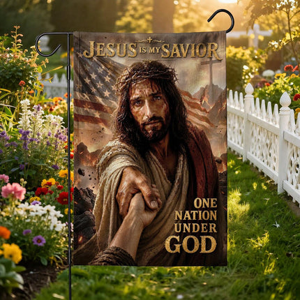 Jesus Is My Savior Reaching Hand One Nation Under God Flag