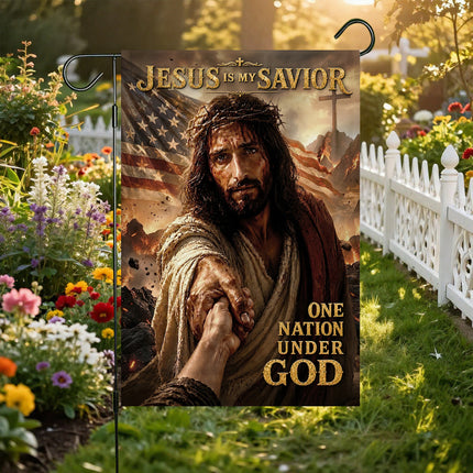 Jesus Is My Savior Reaching Hand One Nation Under God Flag