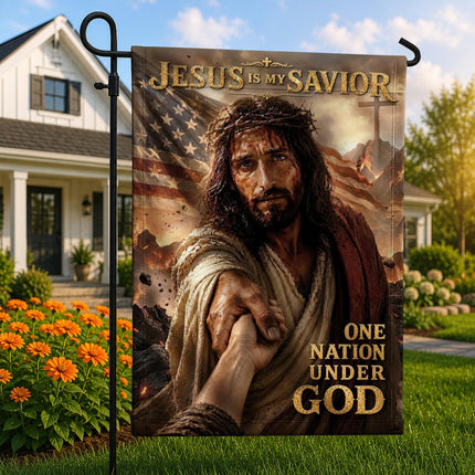 Jesus Is My Savior Reaching Hand One Nation Under God Flag