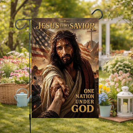 Jesus Is My Savior Reaching Hand One Nation Under God Flag