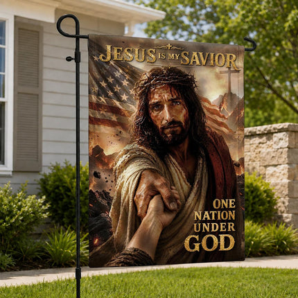 Jesus Is My Savior Reaching Hand One Nation Under God Flag