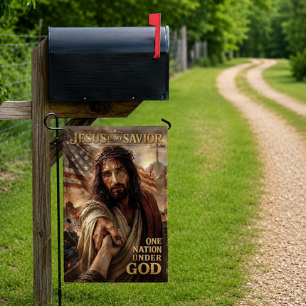 Jesus Is My Savior Reaching Hand One Nation Under God Flag