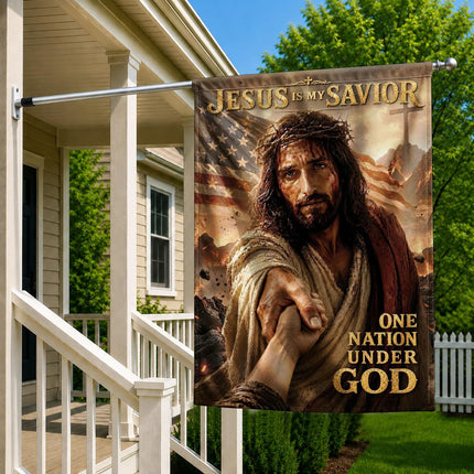 Jesus Is My Savior Reaching Hand One Nation Under God Flag