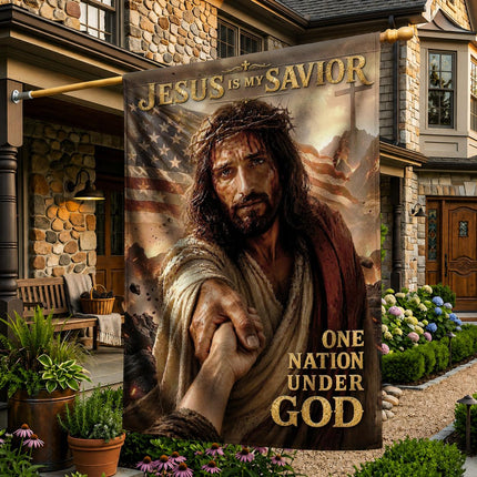 Jesus Is My Savior Reaching Hand One Nation Under God Flag