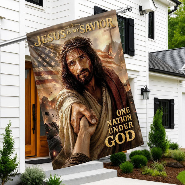 Jesus Is My Savior Reaching Hand One Nation Under God Flag