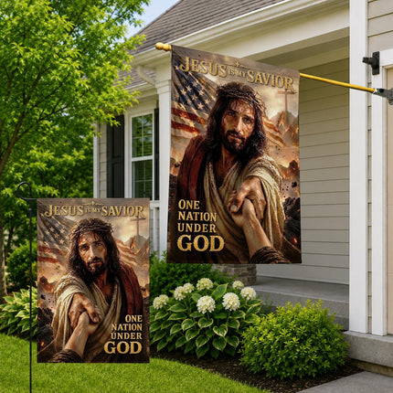 Jesus Is My Savior Reaching Hand One Nation Under God Flag