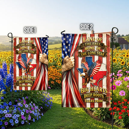 Texas Flag Big Hearts Deep Roots Lone Star Eagle Patriotic Flag