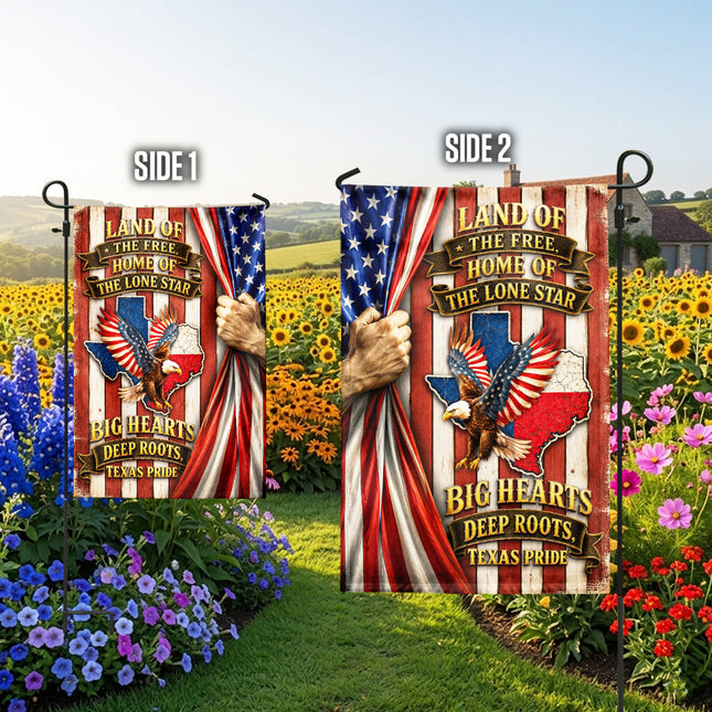 Texas Flag Big Hearts Deep Roots Lone Star Eagle Patriotic Flag