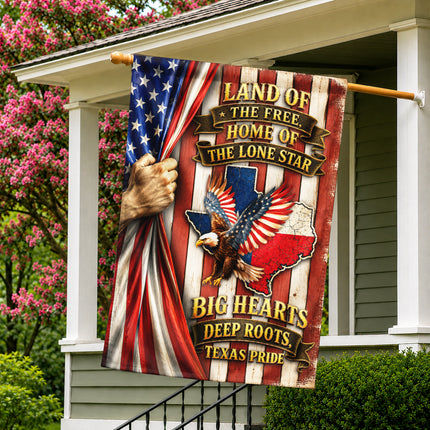 Texas Flag Big Hearts Deep Roots Lone Star Eagle Patriotic Flag