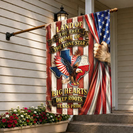 Texas Flag Big Hearts Deep Roots Lone Star Eagle Patriotic Flag