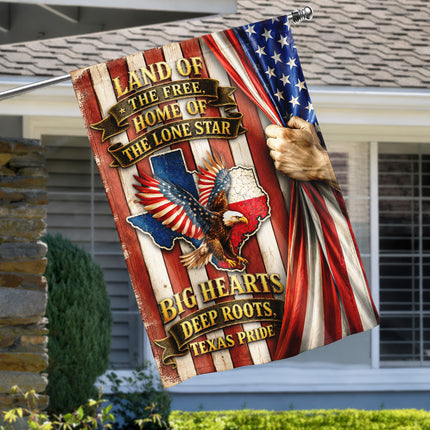 Texas Flag Big Hearts Deep Roots Lone Star Eagle Patriotic Flag