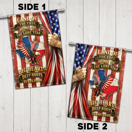 Texas Flag Big Hearts Deep Roots Lone Star Eagle Patriotic Flag