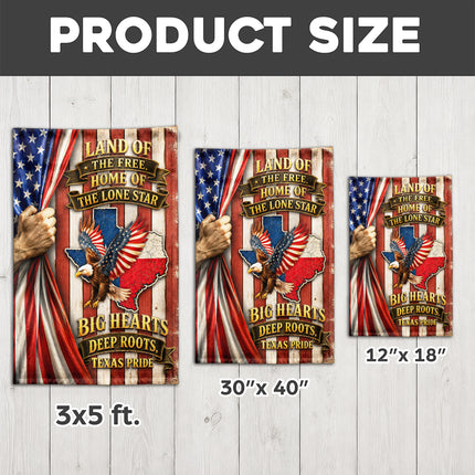 Texas Flag Big Hearts Deep Roots Lone Star Eagle Patriotic Flag