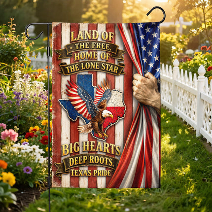 Texas Flag Big Hearts Deep Roots Lone Star Eagle Patriotic Flag