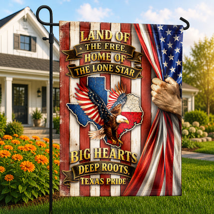 Texas Flag Big Hearts Deep Roots Lone Star Eagle Patriotic Flag