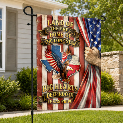 Texas Flag Big Hearts Deep Roots Lone Star Eagle Patriotic Flag
