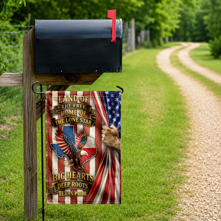 Texas Flag Big Hearts Deep Roots Lone Star Eagle Patriotic Flag