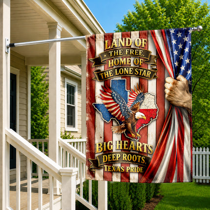 Texas Flag Big Hearts Deep Roots Lone Star Eagle Patriotic Flag
