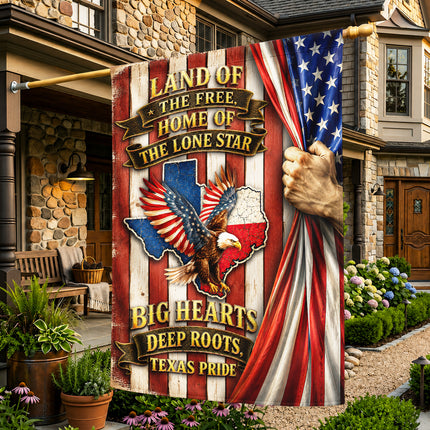 Texas Flag Big Hearts Deep Roots Lone Star Eagle Patriotic Flag