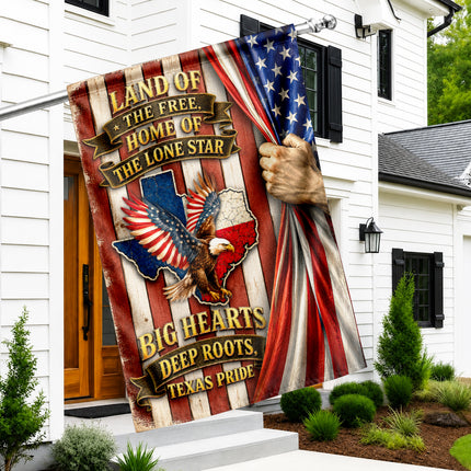 Texas Flag Big Hearts Deep Roots Lone Star Eagle Patriotic Flag