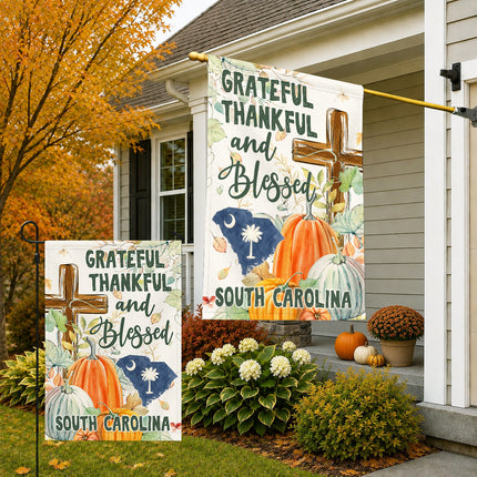 South Carolina Grateful Thankful Blessed Christian Fall Flag
