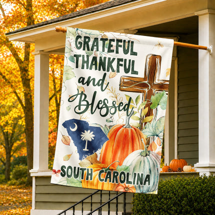 South Carolina Grateful Thankful Blessed Christian Fall Flag