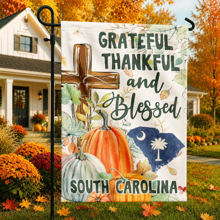 South Carolina Grateful Thankful Blessed Christian Fall Flag
