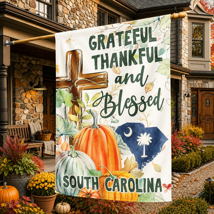 South Carolina Grateful Thankful Blessed Christian Fall Flag