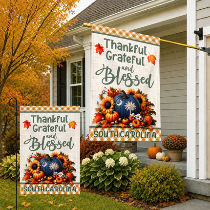 South Carolina Thankful Grateful Blessed Pumpkin Fall Flag