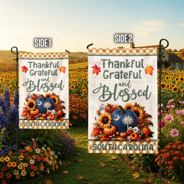South Carolina Thankful Grateful Blessed Pumpkin Fall Flag