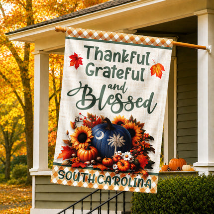 South Carolina Thankful Grateful Blessed Pumpkin Fall Flag