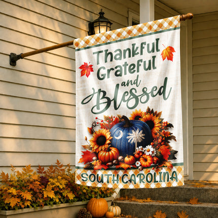 South Carolina Thankful Grateful Blessed Pumpkin Fall Flag