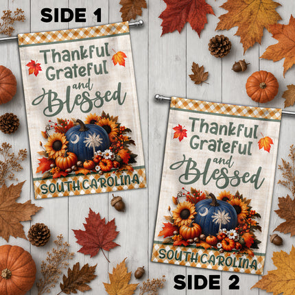 South Carolina Thankful Grateful Blessed Pumpkin Fall Flag