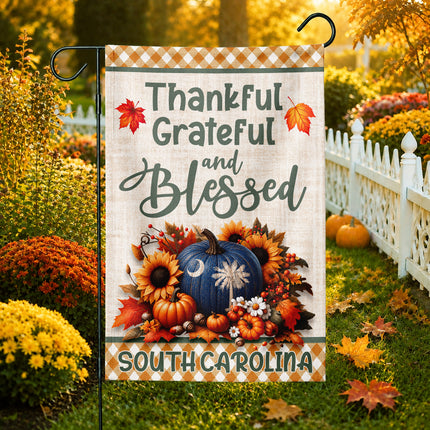 South Carolina Thankful Grateful Blessed Pumpkin Fall Flag