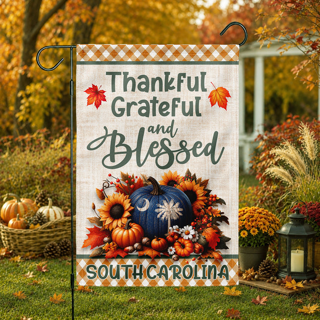 South Carolina Thankful Grateful Blessed Pumpkin Fall Flag