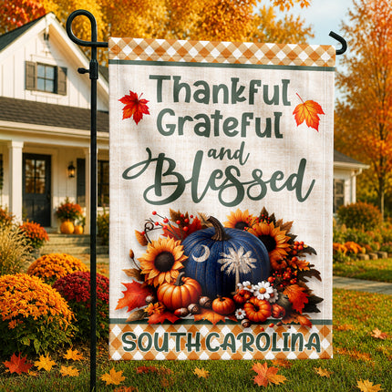 South Carolina Thankful Grateful Blessed Pumpkin Fall Flag