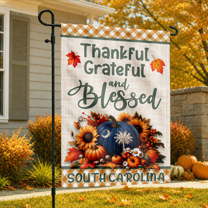 South Carolina Thankful Grateful Blessed Pumpkin Fall Flag