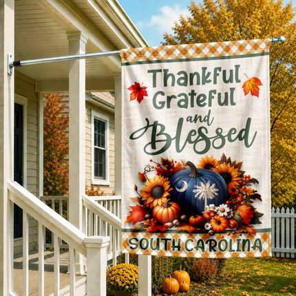 South Carolina Thankful Grateful Blessed Pumpkin Fall Flag