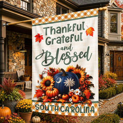 South Carolina Thankful Grateful Blessed Pumpkin Fall Flag
