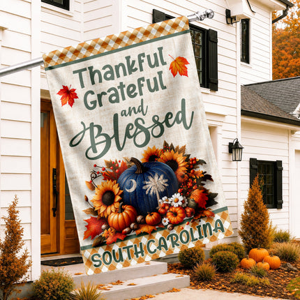 South Carolina Thankful Grateful Blessed Pumpkin Fall Flag