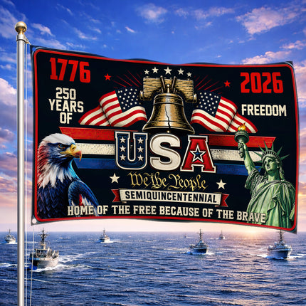 USA Semiquincentennial 250 Years of Freedom Liberty Bell Eagle House Flag