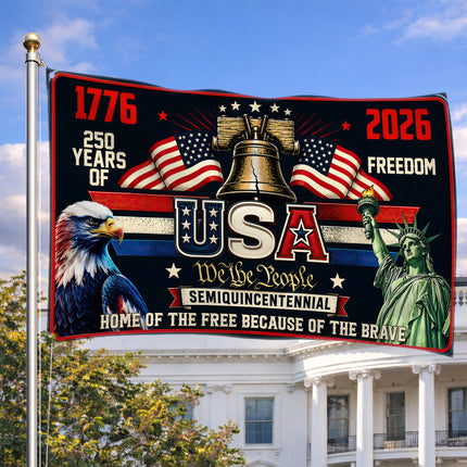 USA Semiquincentennial 250 Years of Freedom Liberty Bell Eagle House Flag