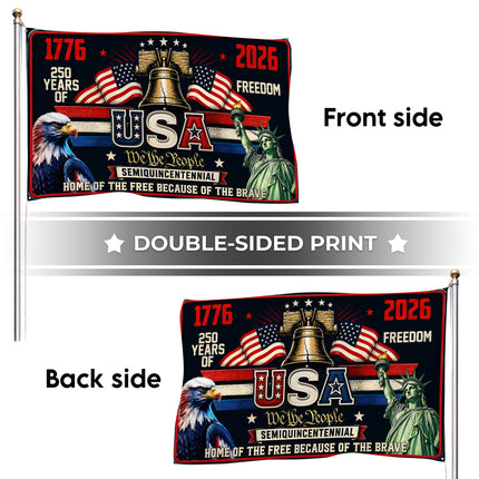 USA Semiquincentennial 250 Years of Freedom Liberty Bell Eagle House Flag